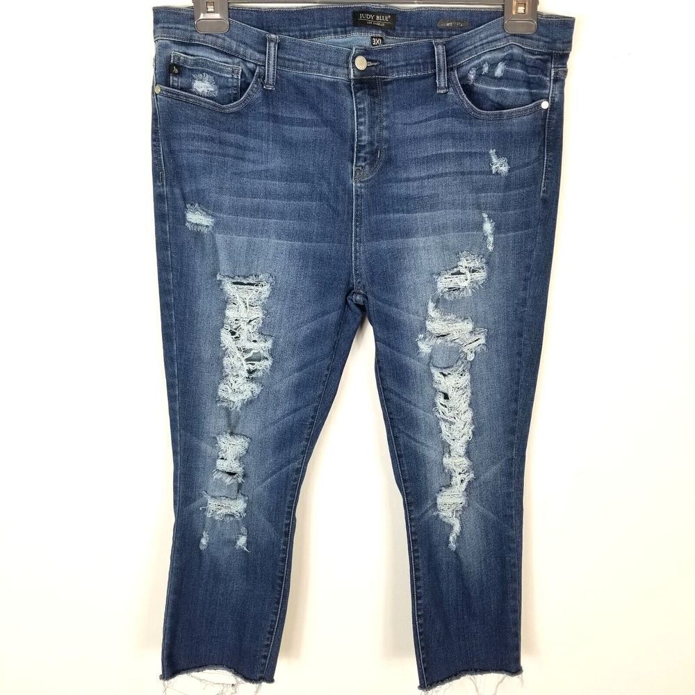 Judy Blue Women Plus Skinny Fit Cropped Jeans Size 3XL Blue Distressed High Rise